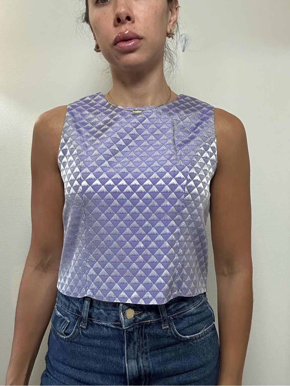 Vintage Jessica McClintock Lilac Sleeveless Crop Tank Button Back Crew Neck XS - Picture 3 of 15